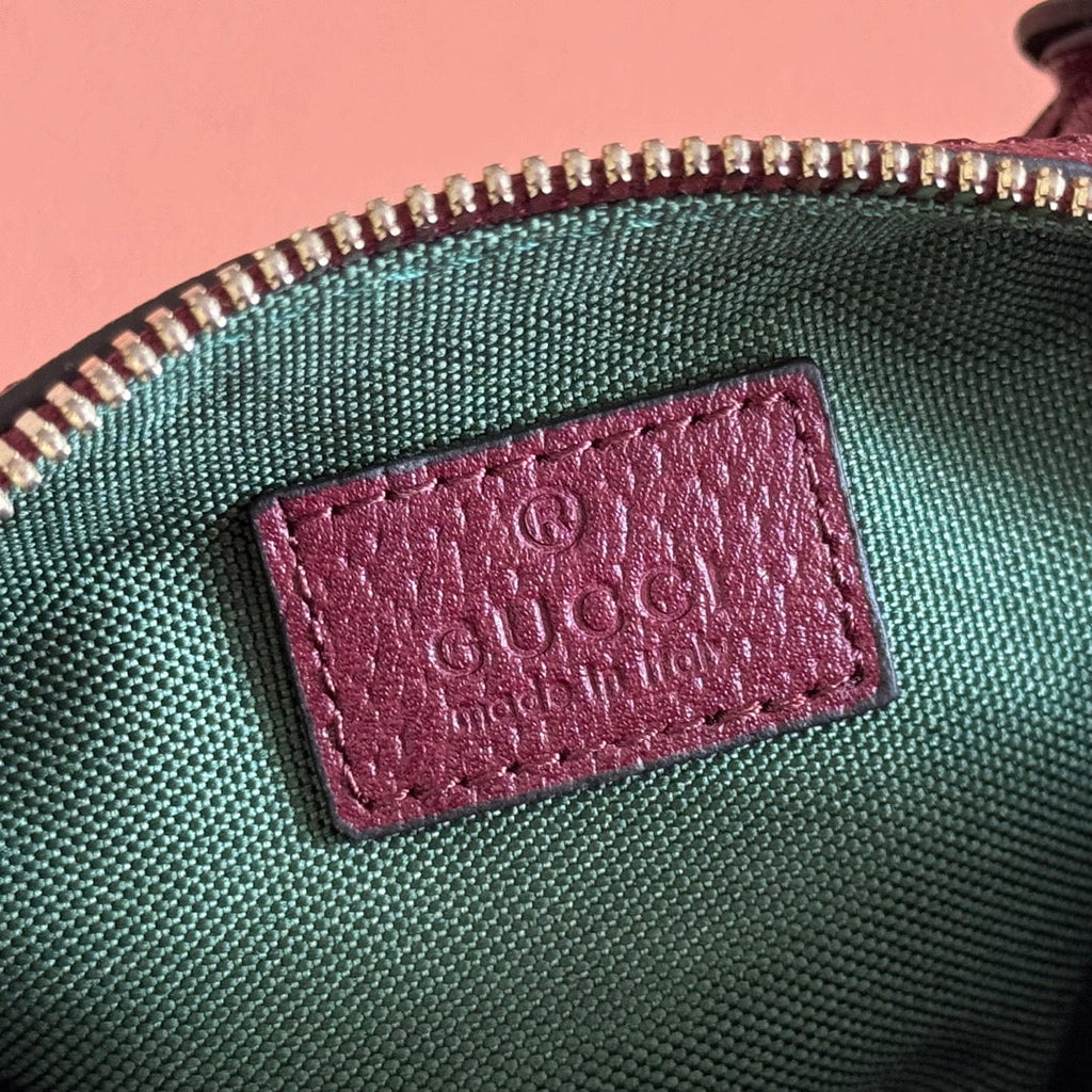 Gucci 25S Ophidia Mini Boston Bag 16 in Beige Canvas and Rosso Ancora Calfskin