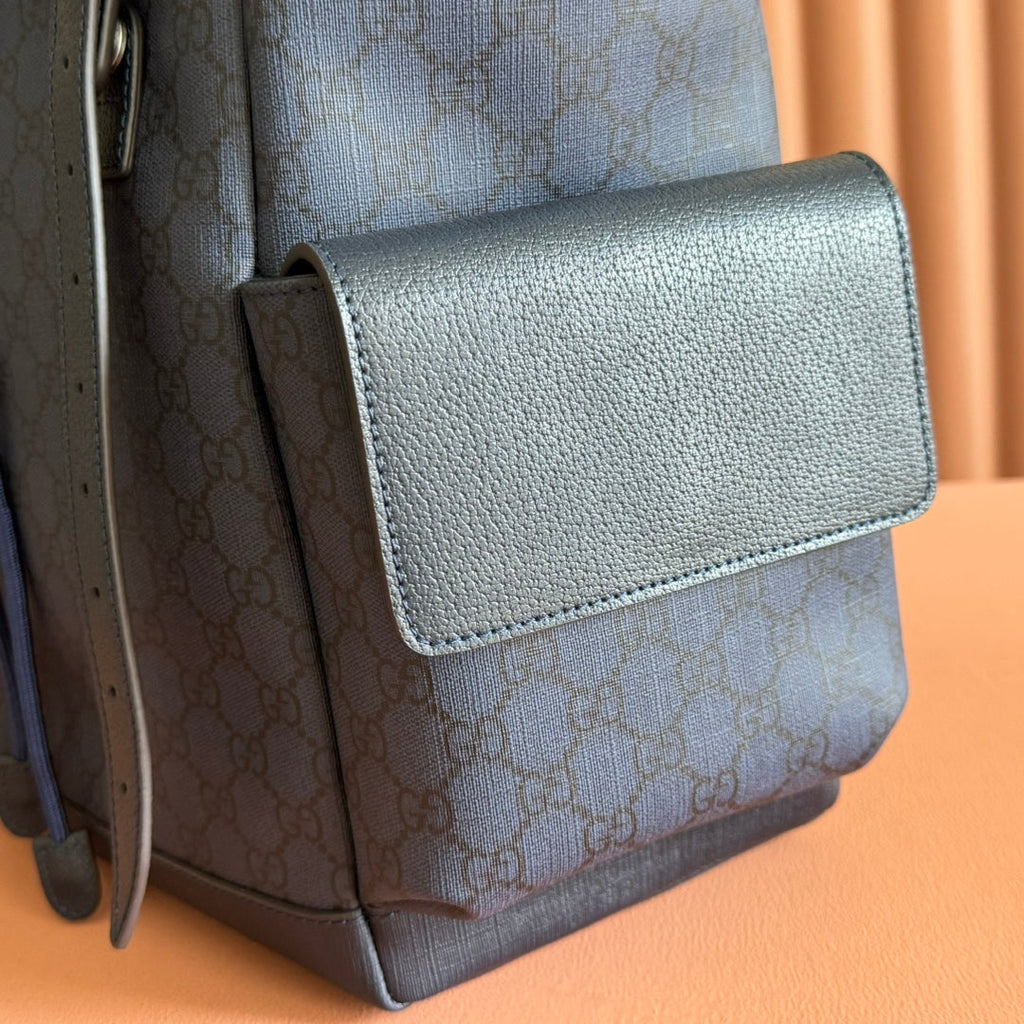 Gucci 25S Ophidia Medium Backpack 40 in Dark Blue Gray Calfskin
