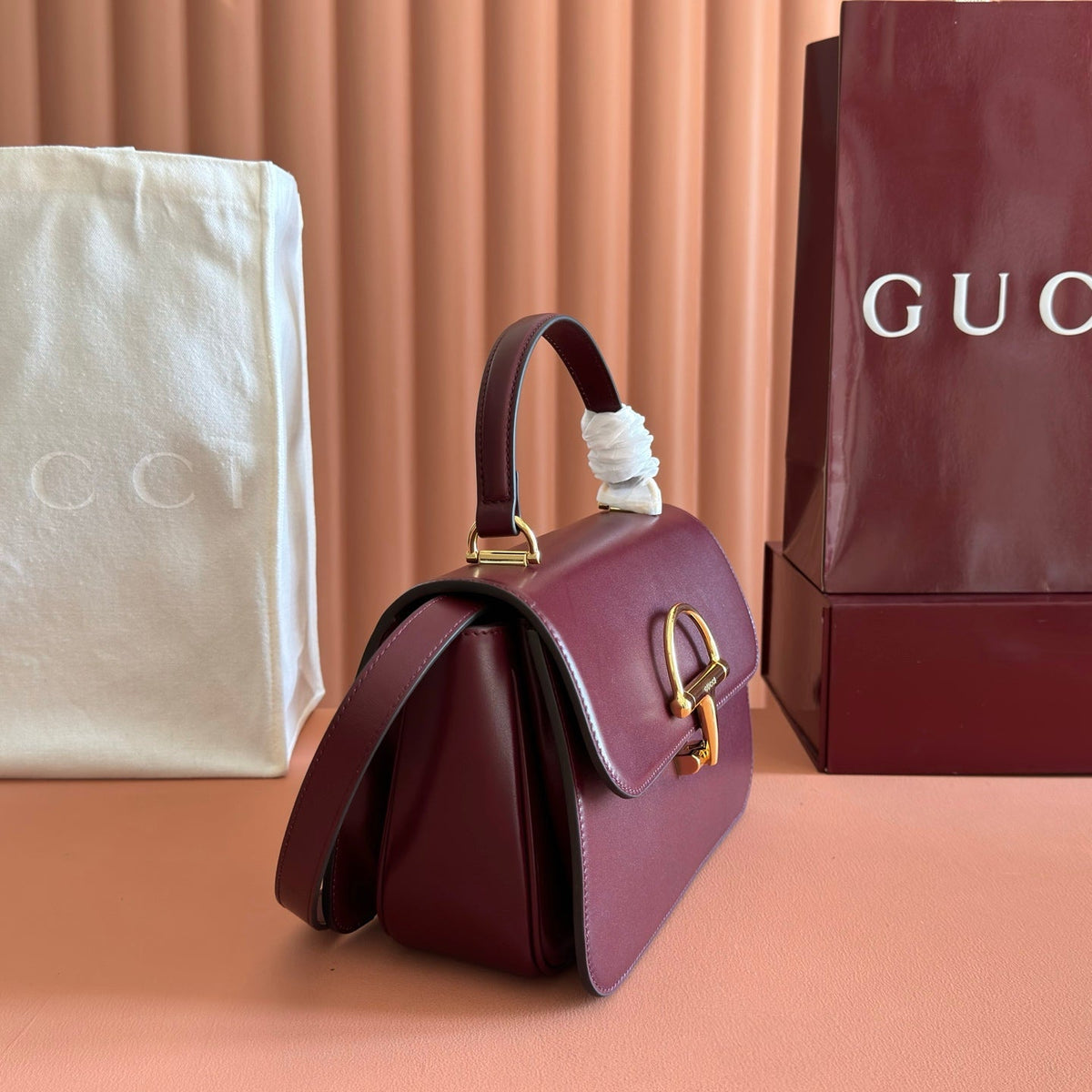 Gucci 26S Siena Top Handle Bag 25 in Dark Red Calfskin
