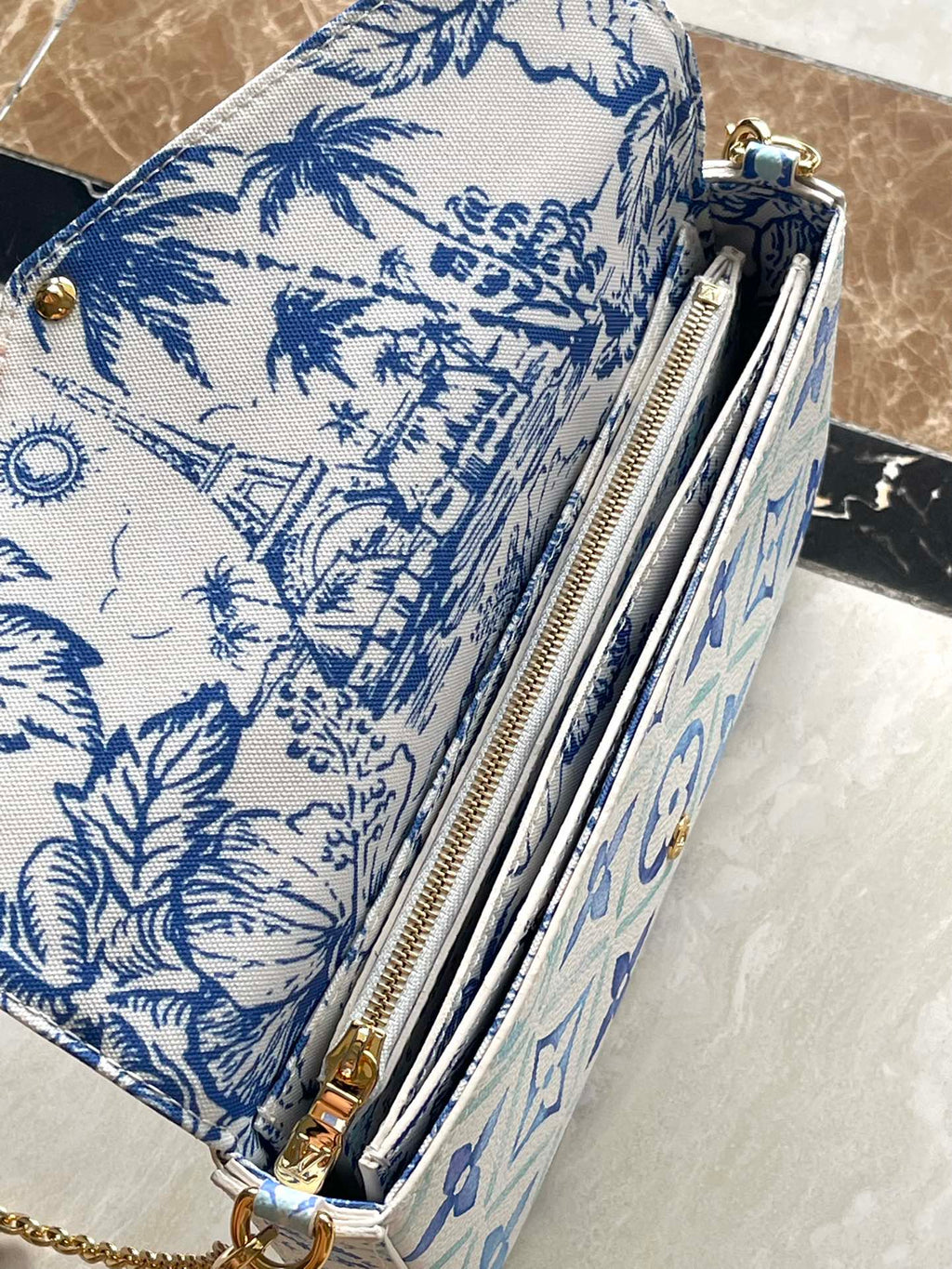 Louis Vuitton Félicie Pochette 21 in Lagoon Blue Monogram Tiles Canvas Bag