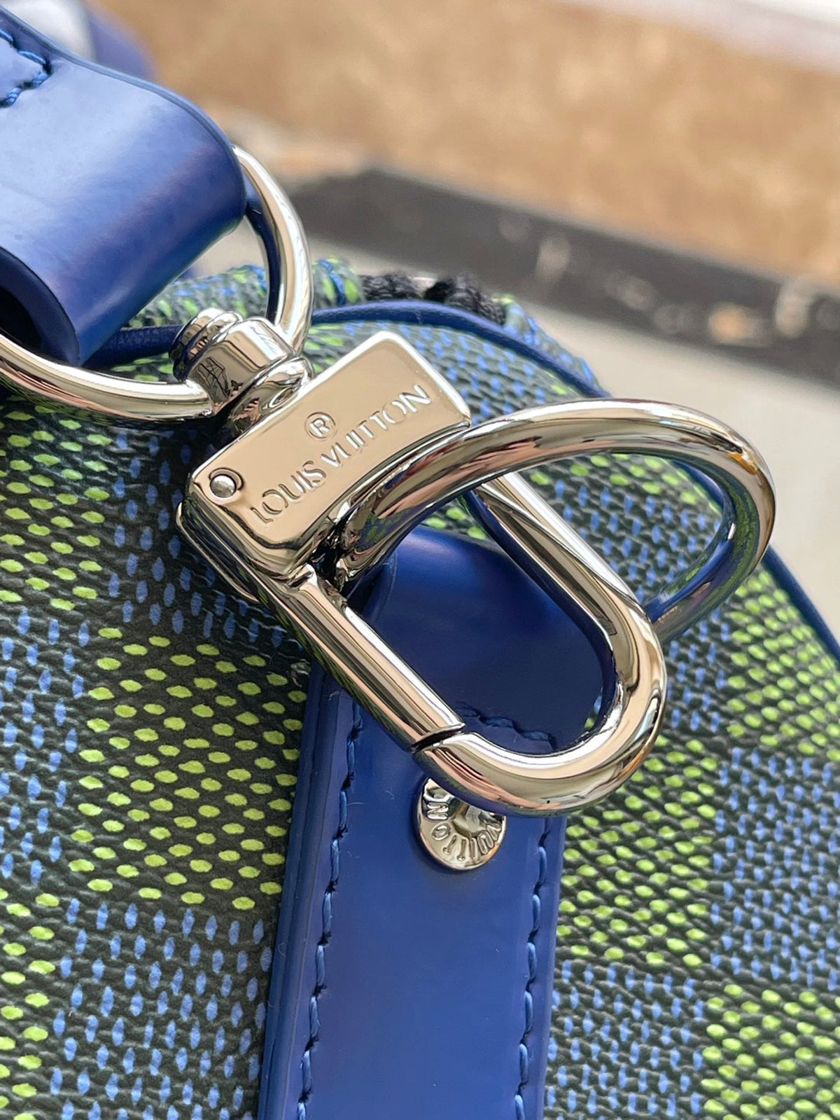 Louis Vuitton Keepall Bandoulière 45 in Blue Green Damier Heritage Coated Canvas Bag