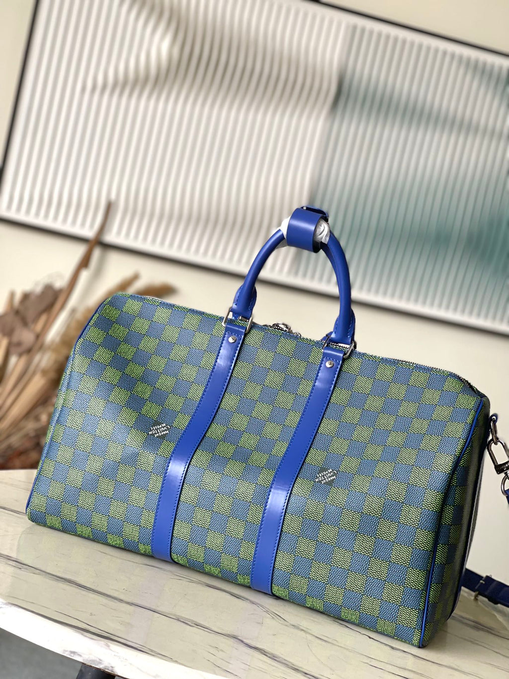 Louis Vuitton Keepall Bandoulière 45 in Blue Green Damier Heritage Coated Canvas Bag