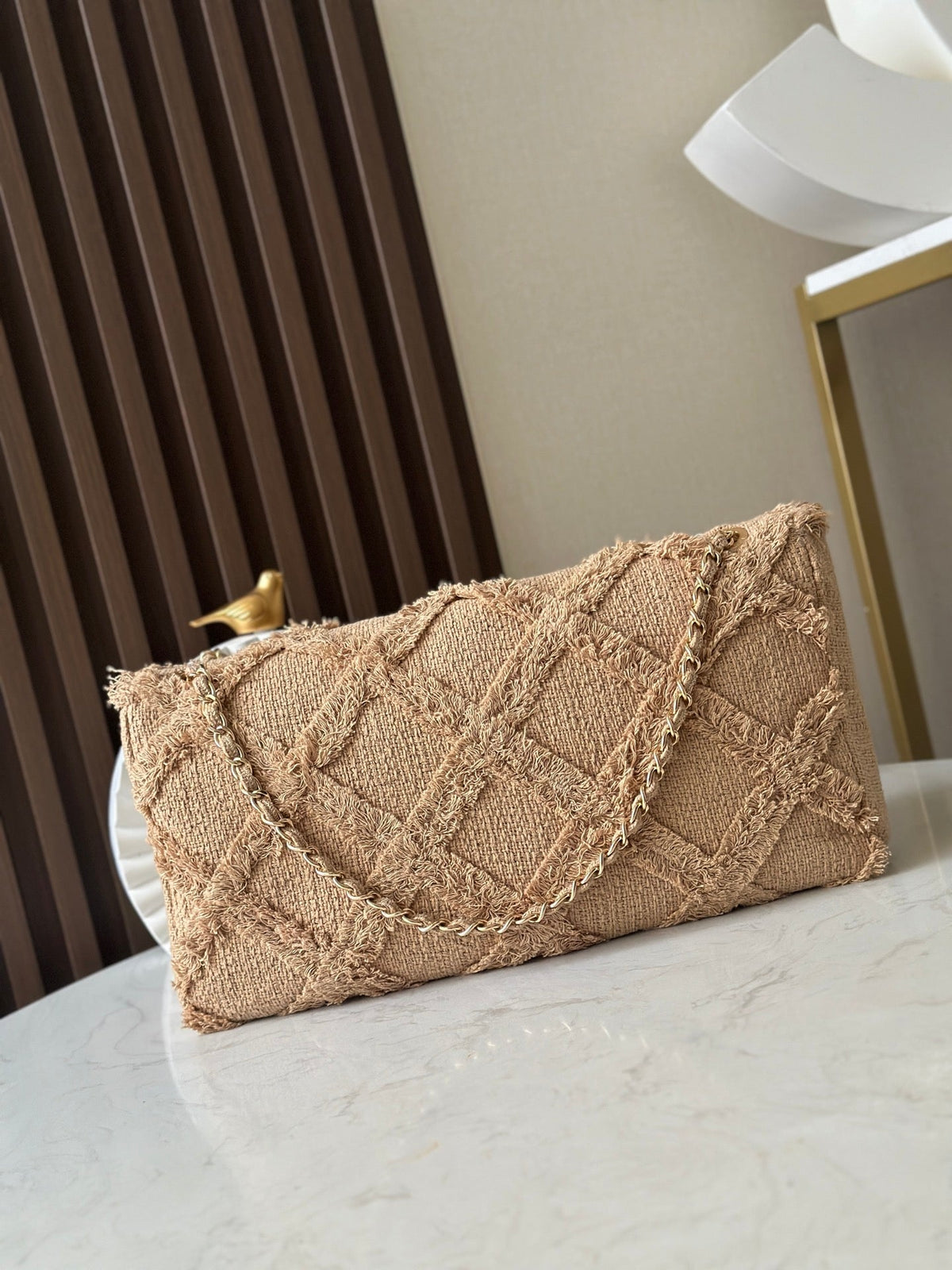 Chanel 25S Flap Bag 38 in Beige Fabric