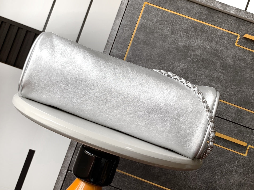 Chanel 25S Hobo Bag 40 cm in Silver Lambskin