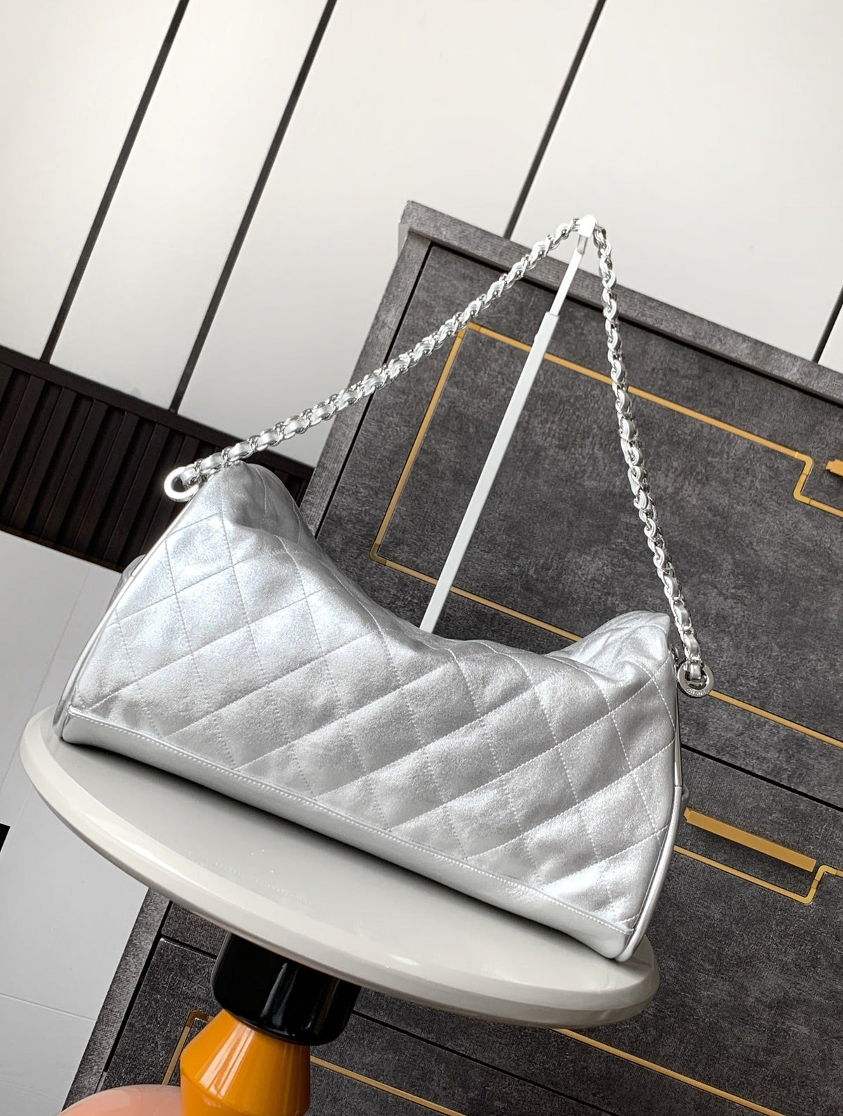 Chanel 25S Hobo Bag 40 cm in Silver Lambskin