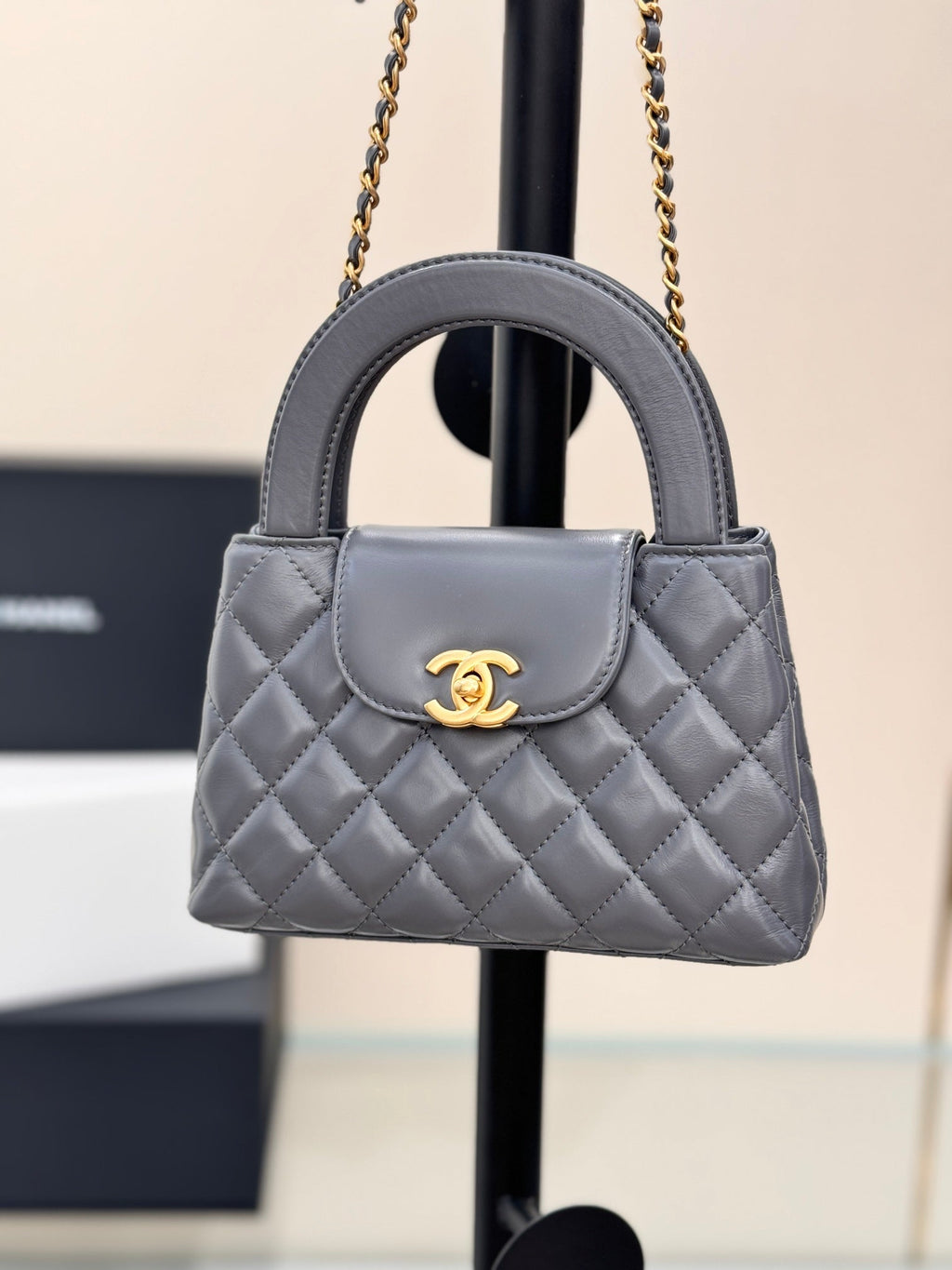 Chanel 25S Kelly 19 cm in Dark Grey Lambskin with Gold Hardware Bag