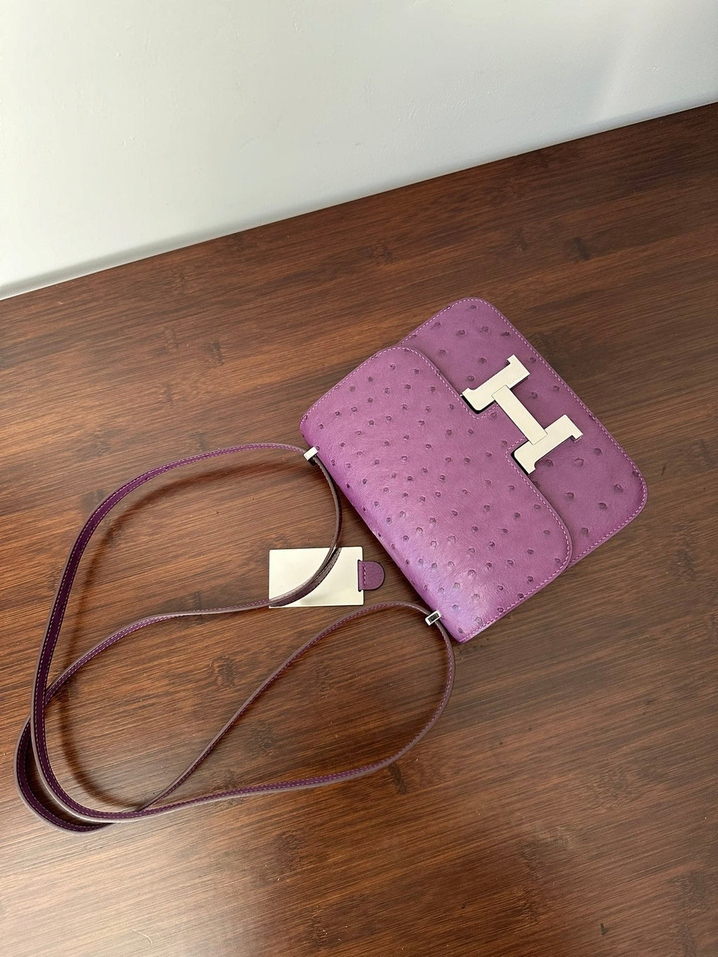 Hermes Constance 18 Purple Ostrich Silver Hardware Bag