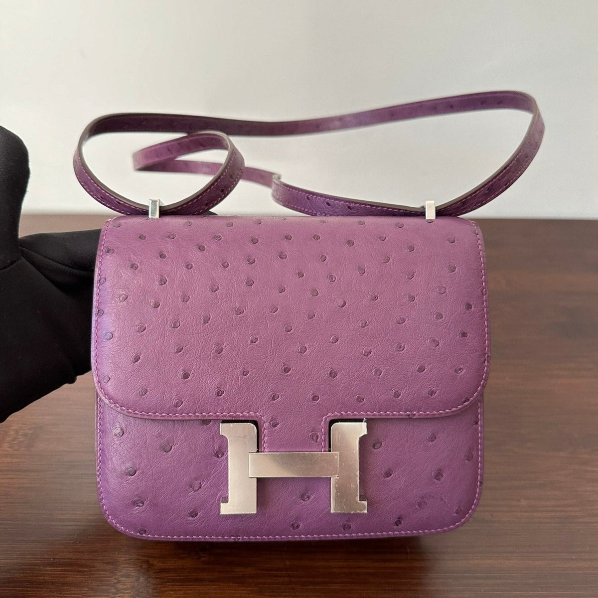 Hermes Constance 18 Purple Ostrich Silver Hardware Bag