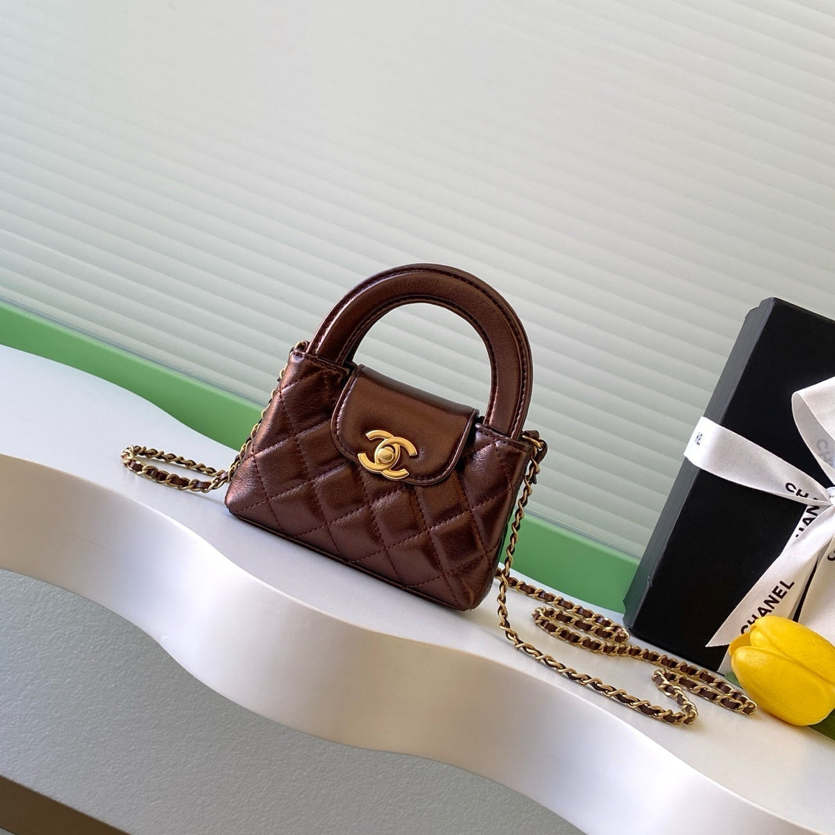 Chanel 25S Mini Kelly Bag 13 in Brown Metallic Lambskin with Gold Hardware