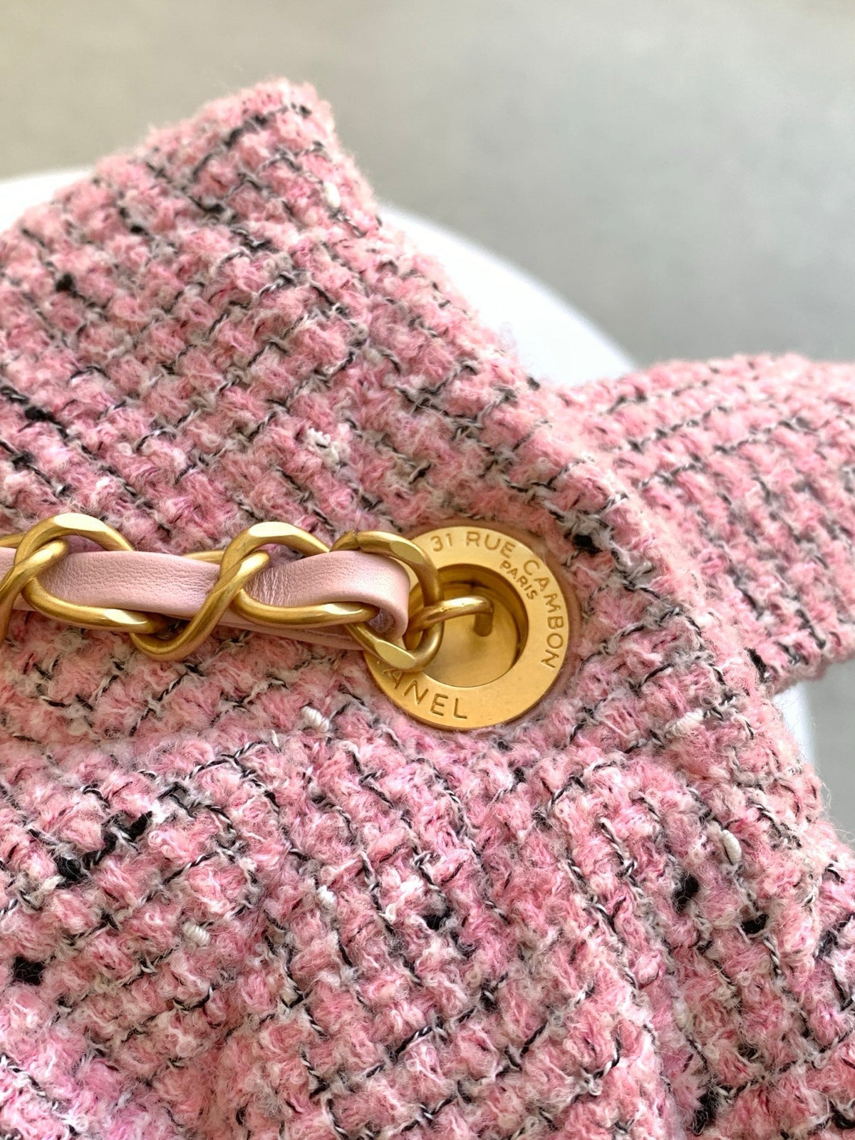 Chanel 25S Bow Bag 38 in Pink Tweed with Gold Hardware
