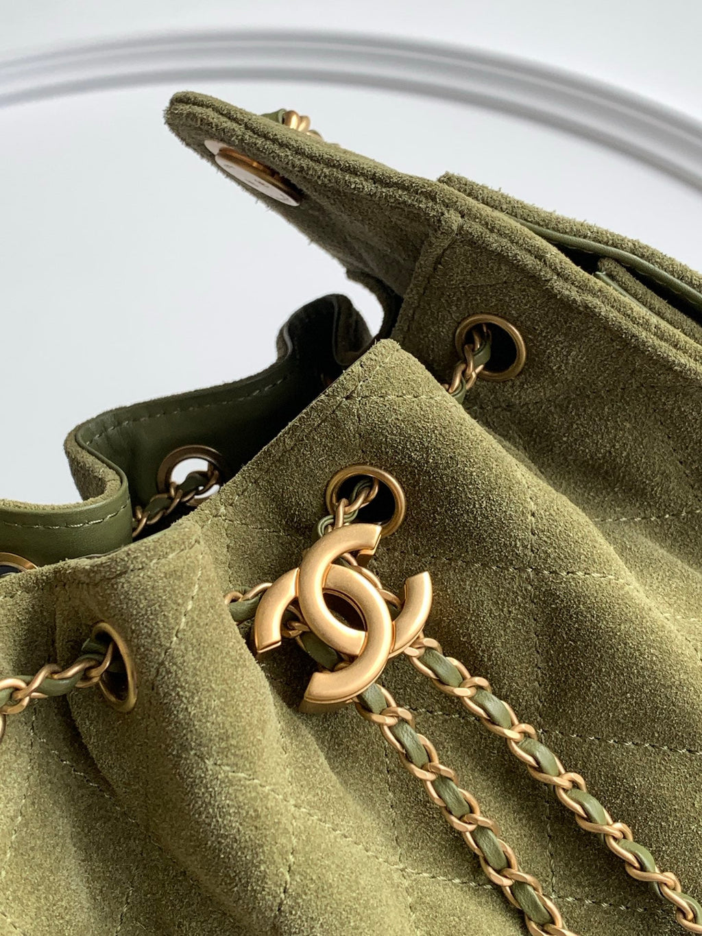 Chanel 25S Hobo Bag 22 in Moss Green Suede with Gold Hardware