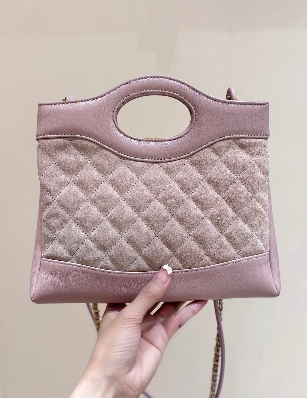 Chanel 25S Mini Shopping Bag 23 in Light Pink Lambskin and Suede