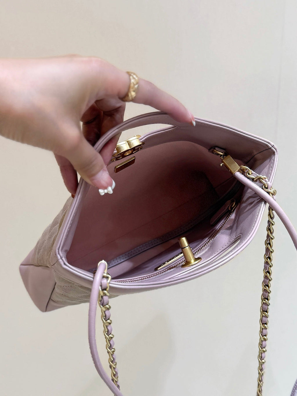 Chanel 25S Mini Shopping Bag 23 in Light Pink Lambskin and Suede