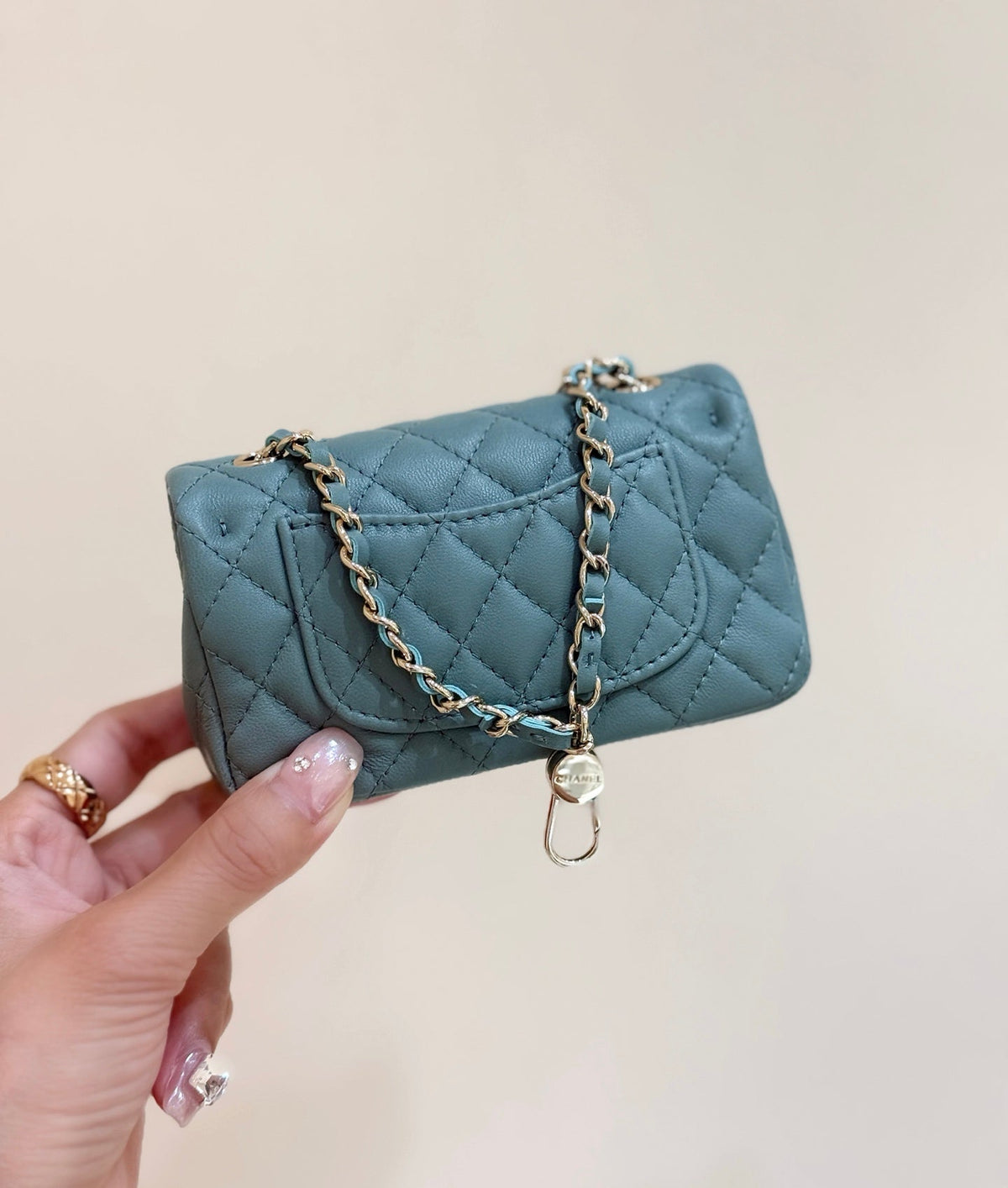 Chanel 25S Mini Cf Bag 12 in Muted Teal Lambskin Heart Model