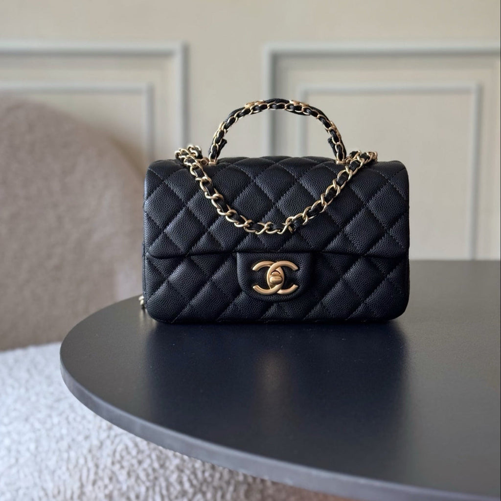 Chanel 25S Flap Bag 20 cm in Black Caviar Leather with Gold Hardware