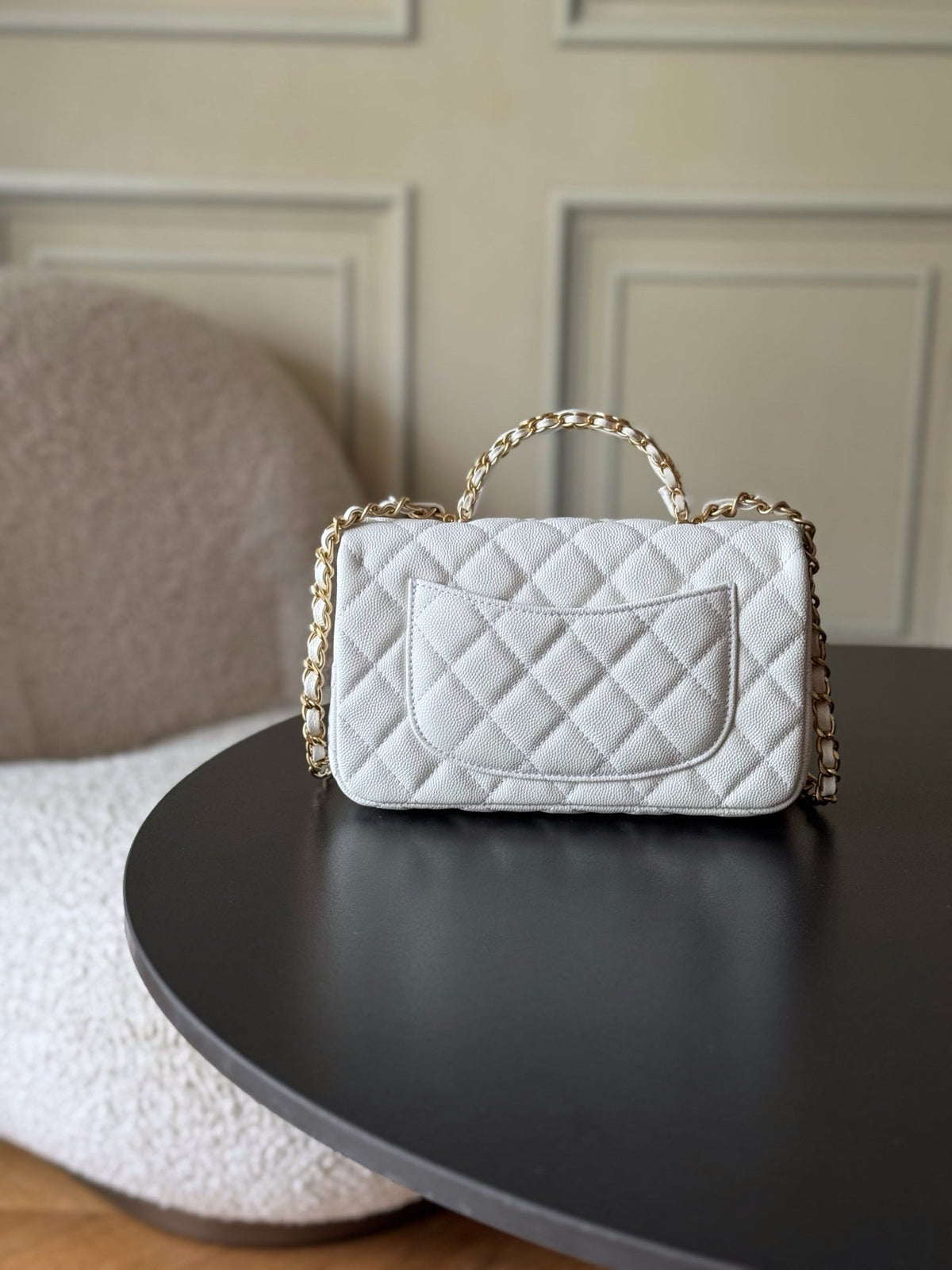 Chanel 25S Flap Bag 20 cm in White Caviar Leather with Gold Hardware